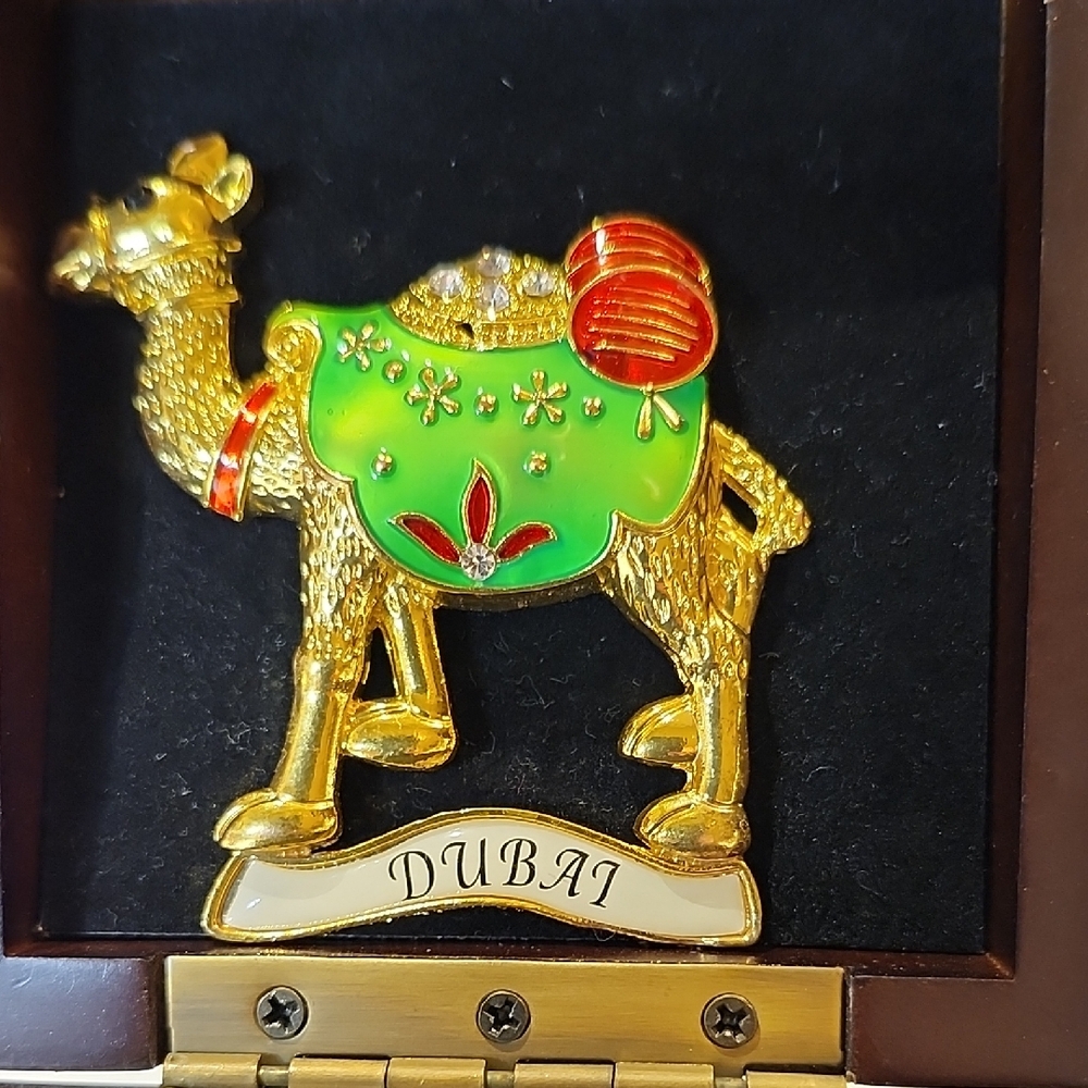 Gold Camel Souvenir Magnetic with Green Accents